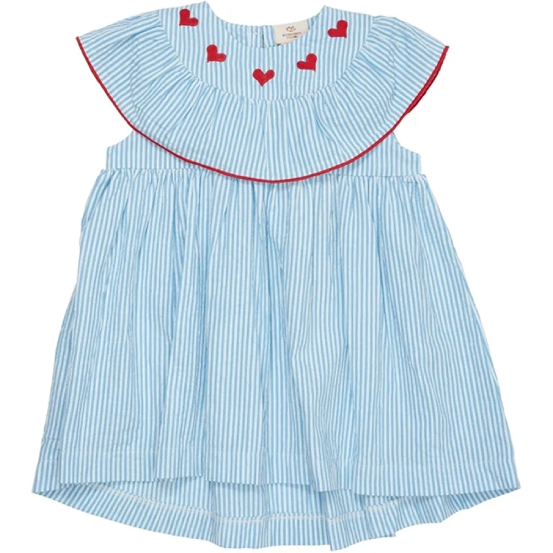 Copenhagen Colors Sky Blue W Cream Stripe Seersucker Dress w. Hearts