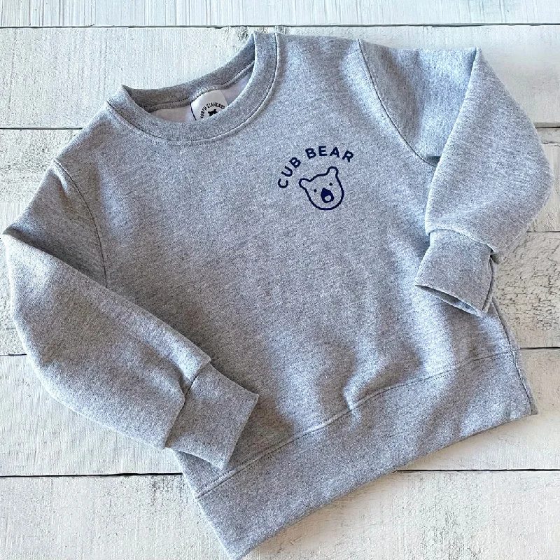 Kids Cub Bear Crew Sweater (Grey Marl + Navy)