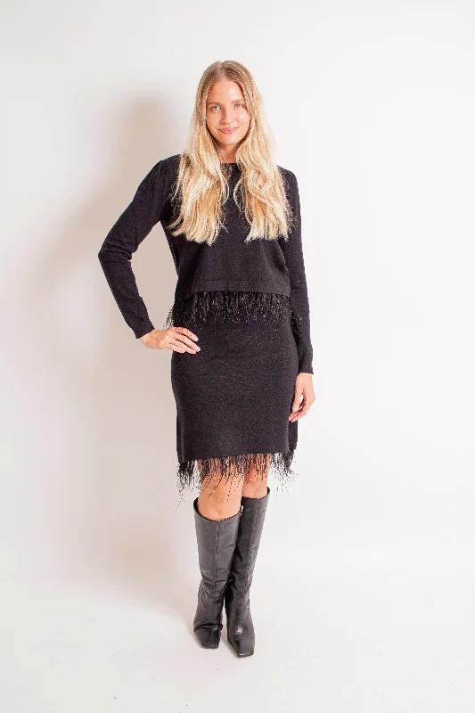 Black Feather Hem Sweater