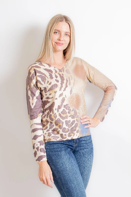 Camel Gold Animal Print Sweater