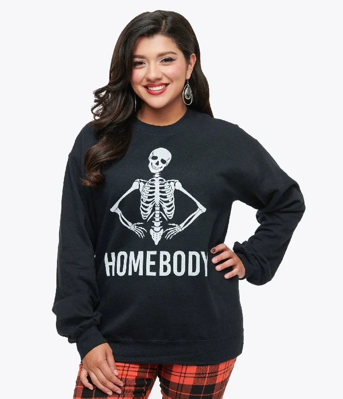 Black Homebody Skeleton Crewneck Sweater