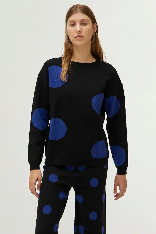 Blue Polka Dot Print Jacquard Sweater