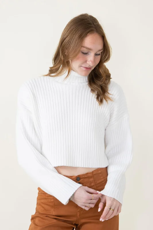 Cropped Turtleneck Sweater for Women in White | MT1573-WHITE