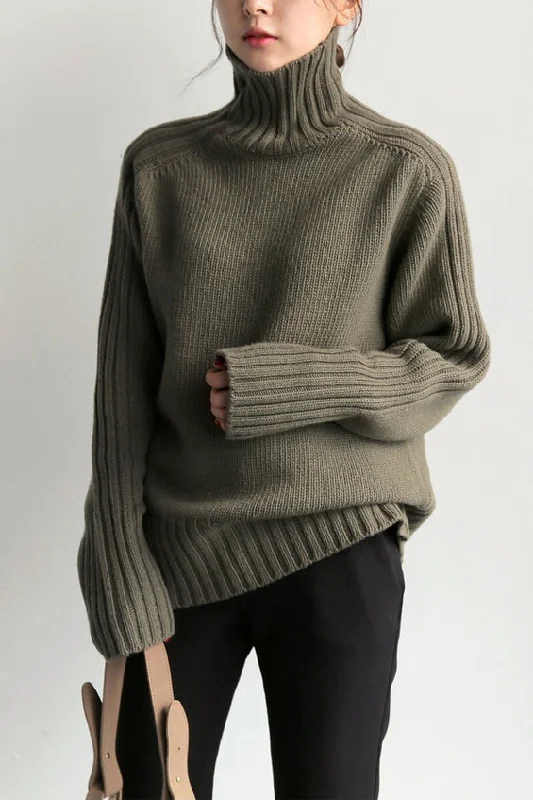 Basic High Neck Rib Knit Sweater - 6 Colors Available