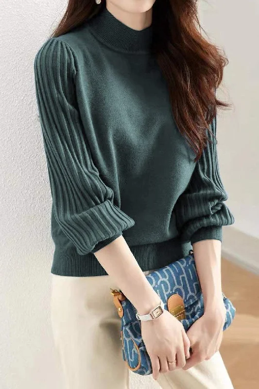 Collared Turtle Neck Long Sleeve Knitted Wide Silhouette Sweater - 4 Colors Available