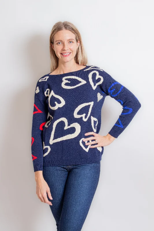 "Danka" Blue Heart Print Sweater