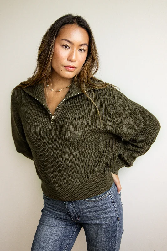 Quarter Zip Henley Sweater for Women in Olive | FW1656-OLIVE