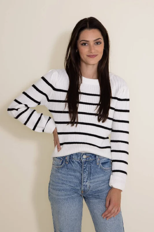 Miracle Striped Ribbed Knit Sweater for Women in White | W2332-IVORYBLACK