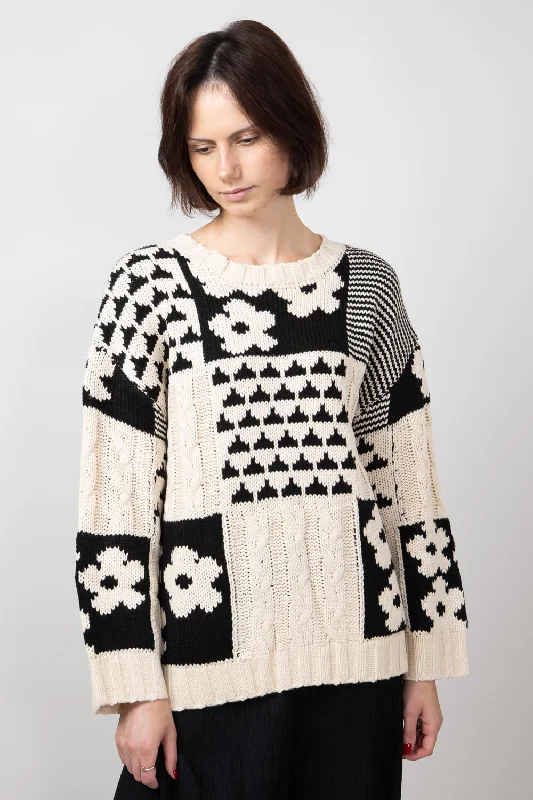 Mixed Media Sweater for Women in Cream/Black | PSW3139-CRMBLK