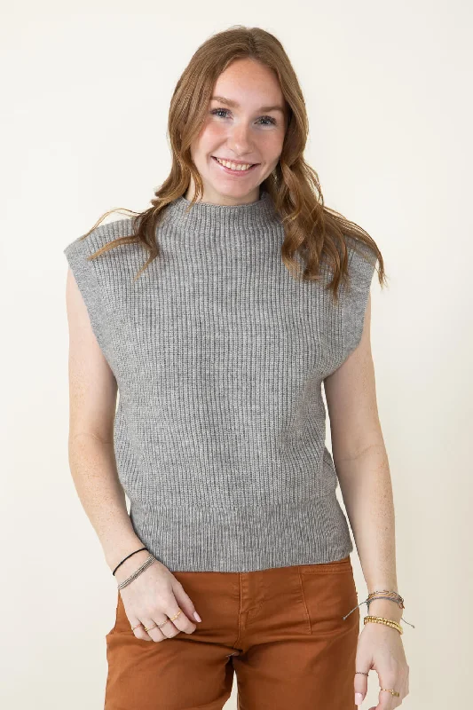 Mock Neck Sweater Vest for Women in Grey | MT1546-GREY