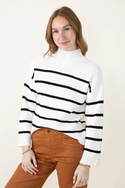 Pencil Stripe Mock Neck Sweater for Women in Ivory | MT1552-IVORY