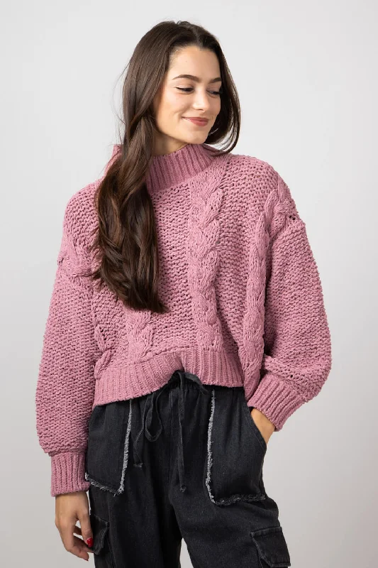 Simply Southern Braid Cropped Sweater for Women in Plum | PP-0224-SWTR-BRAID-PLUM