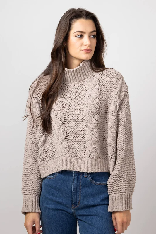 Simply Southern Braid Cropped Sweater for Women in Tan | PP-0224-SWTR-BRAID-TAN