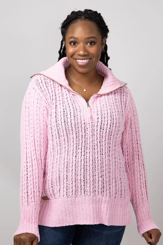 Simply Southern So Soft Quarter Zip Sweater for Women in Candy Pink | PP-0224-SWTR-SOSFT-CANDY