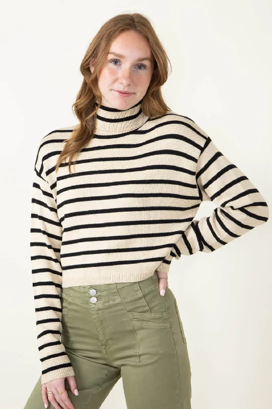 Stripe Turtleneck Sweater for Women in Beige/Black | MT1583-BEIGEBLACK