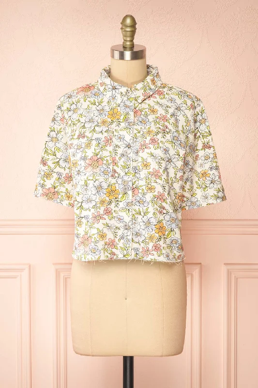 Connie | Floral Denim Short-Sleeved Shirt