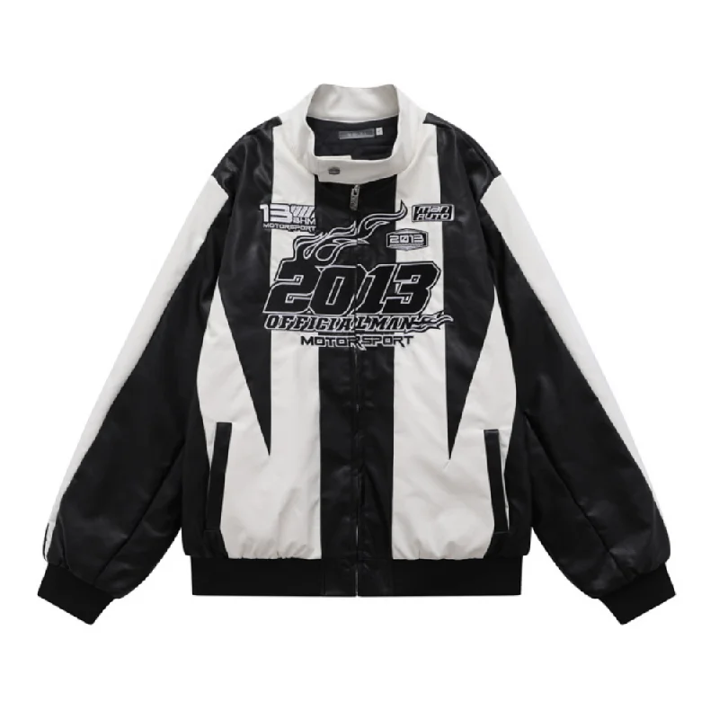 Letter Embroidered Motorcycle Jacket