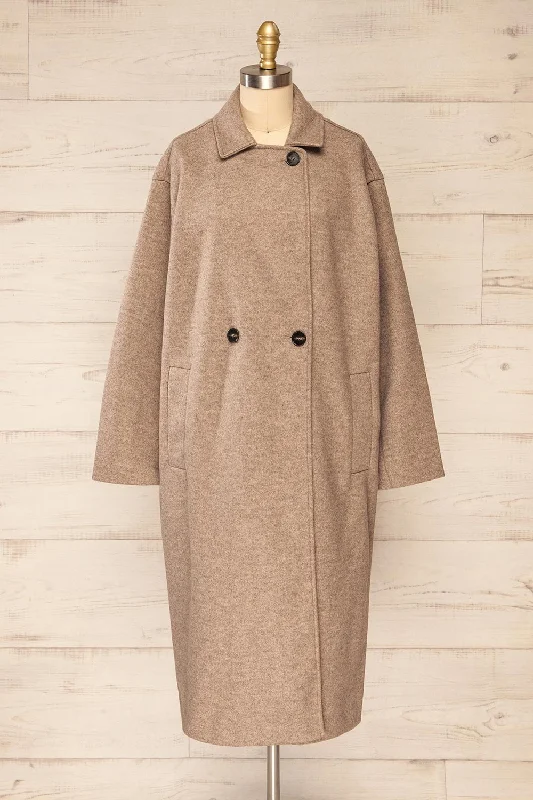 Lhasa | Long Taupe Felt Coat