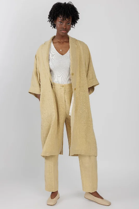 Linen Canvas Duster Coat in Gold