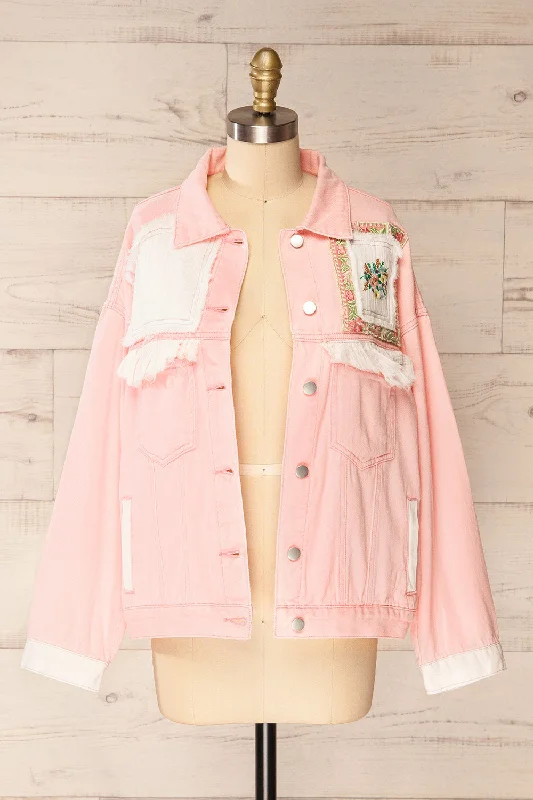 Lisbon Pink | Oversized Denim Jacket w/ Embroidery