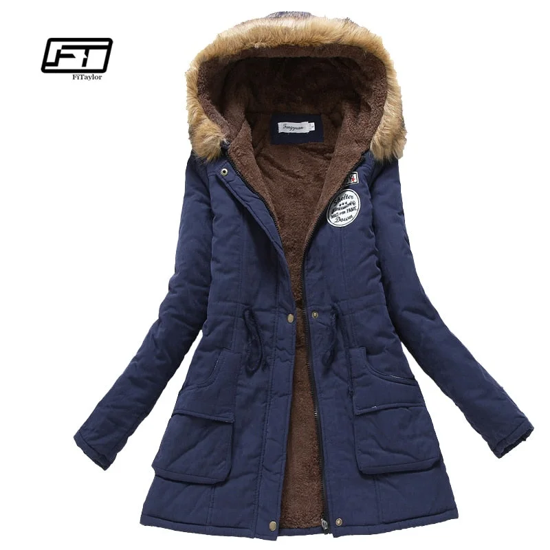 new winter military coats women cotton wadded hooded jacket medium-long casual parka thickness plus size XXXL quilt snow outwear