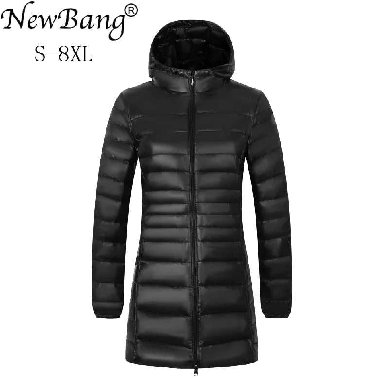 NewBang Brand Plus 8XL 7XL Ladies Coats Long Winter Down Jacket Ultra Light Down Jacket Women Hooded Female Warm Coat  Outerwear