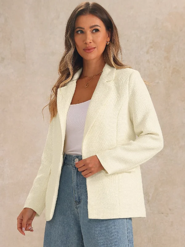 Tweed Open Front Long Sleeve Textured Casual Blazer Jacket