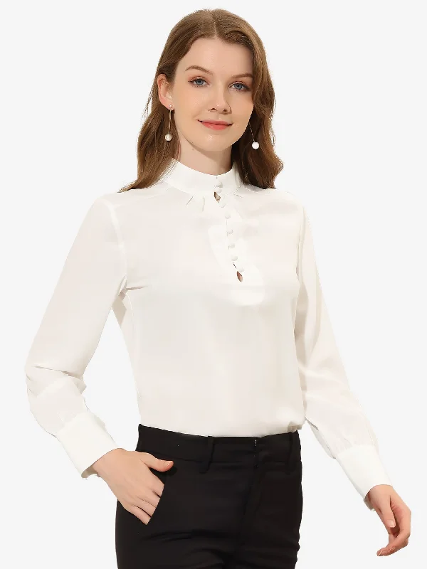 Casual Blouse Elegant Stand Collar Cut-Out Henley Shirt