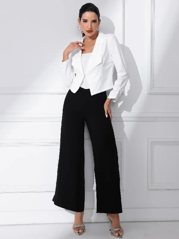 Notched Lapel Ruched Sleeve Business Cropped Jacket Blazer