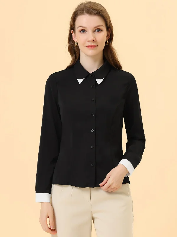 Office Shirt Point Collared Button Up Tops