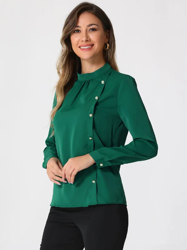 Office Shirt Elegant Stand Collar Long Sleeve Vintage Blouse