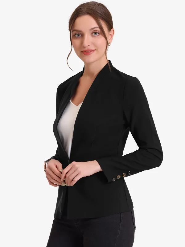 Stand Collar Jacket Buttoned Long Sleeve Casual Blazer