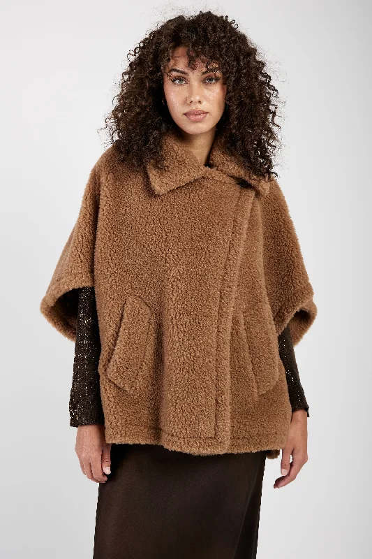 Tebe Teddy Cape Wrap Poncho in Camel