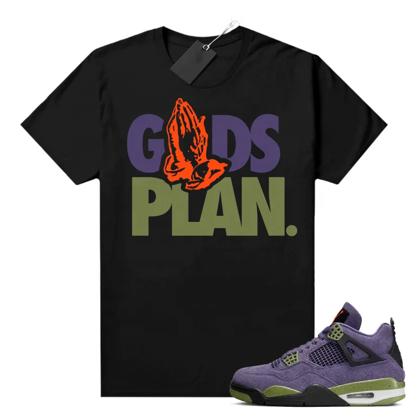 Canyon Purple 4s Unisex Shirts Sneaker Match T Shirt Black Gods Plan Men Streetwear 100% Cotton Graphic Tees