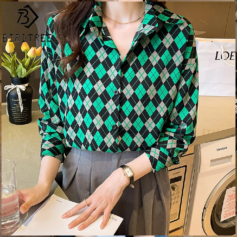 New In Women Geometry Printing Shirt 2022 Autumn Button Up Long Sleeves Female Cheap Clothes Chiffon Blouses Tops T27618X