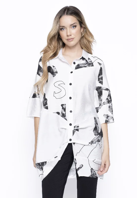 Scribble Print Front Gathered Shirt