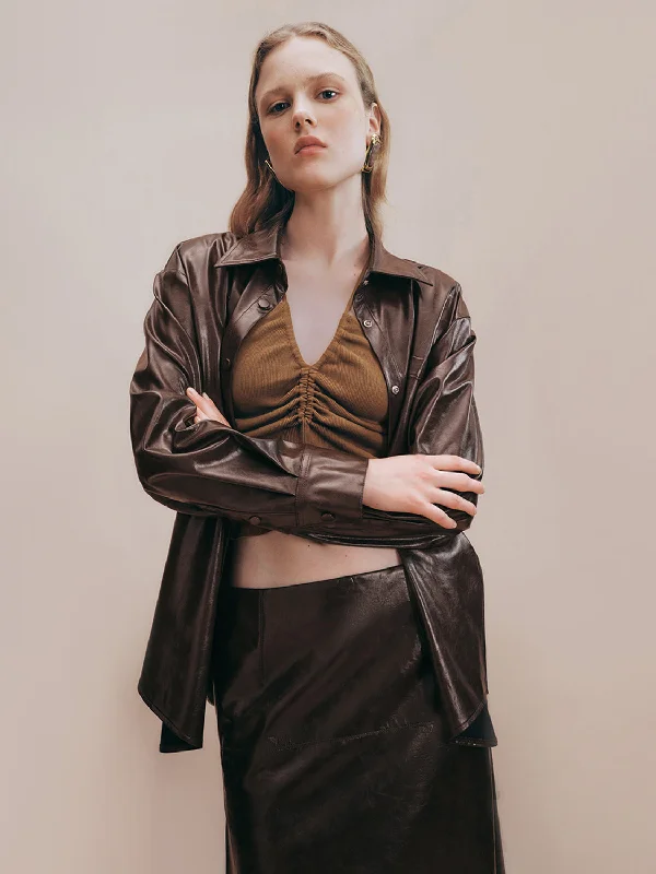 Vegan Leather Loose Straight Shirt