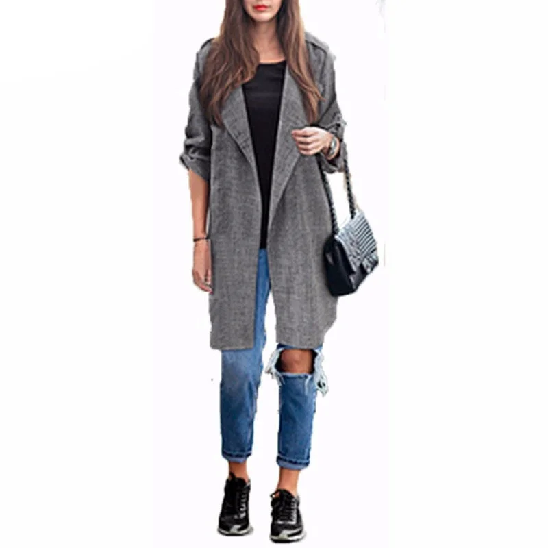 Spring Women Slim Thin Outerwear Casual Lapel Windbreaker Cape Coat European Style Linen Cardigan Jacket US Plus Size S-7XL