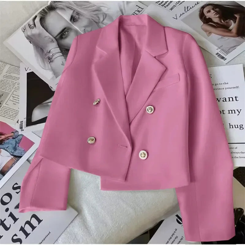 Fashion Short Women Blazers Elegant Female Suits Jacket Tops Casual   Solid Long Sleeve Office Lady Blazer Coat