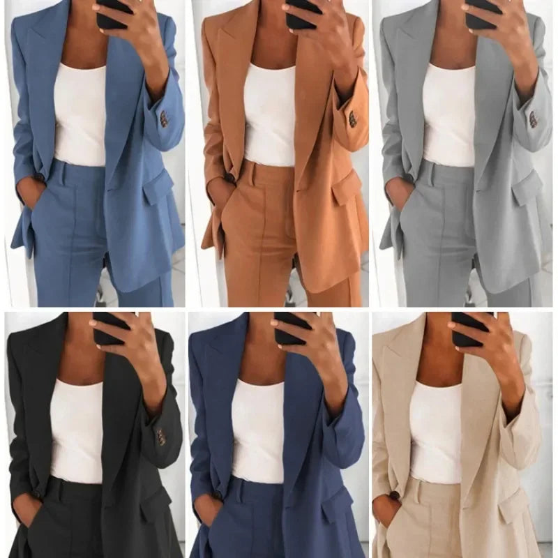 Lapel Slim Cardigan Temperament Blazer for Women elegant suit jacket solid color