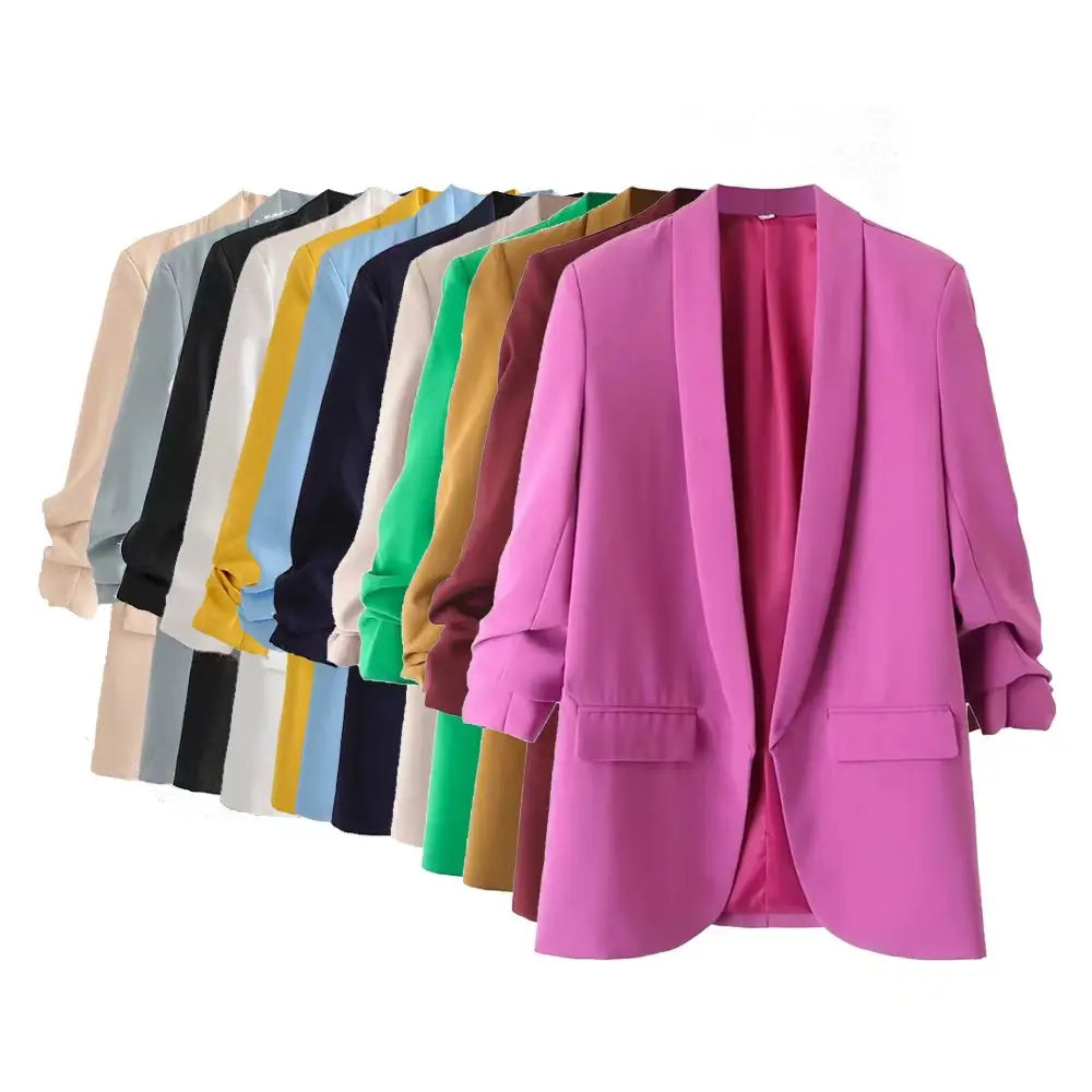 Urban Leisure Versatile Candy Women's Pleated Sleeve Blazer