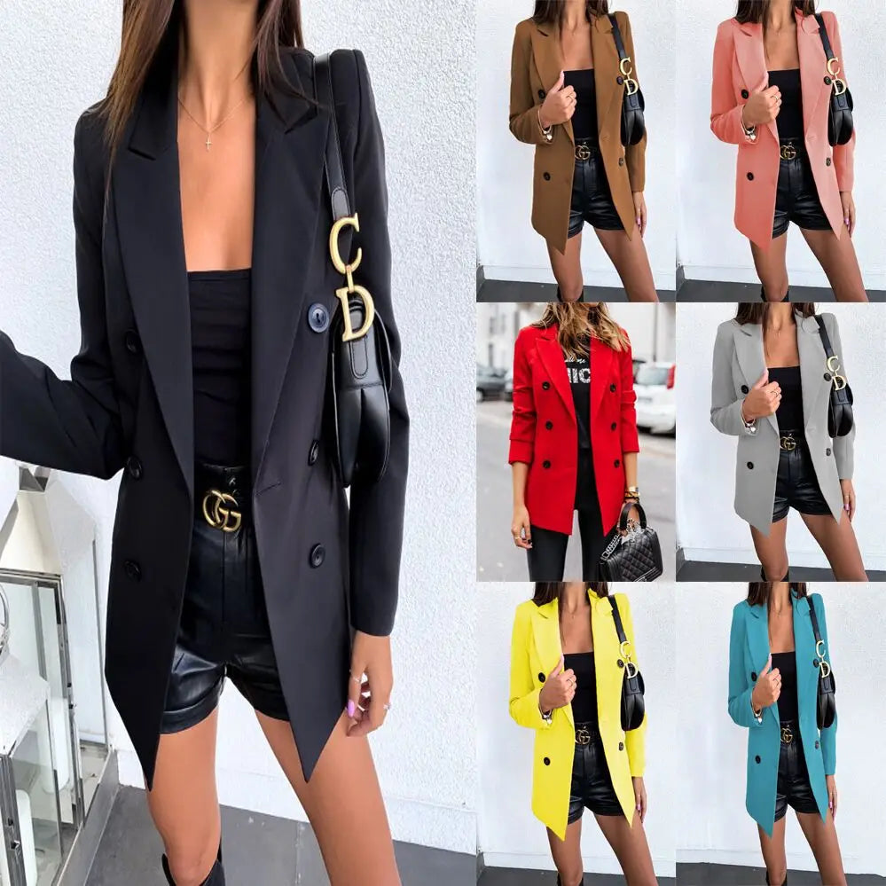 Womens spring style long sleeved double row button suit women's jacket cardigan