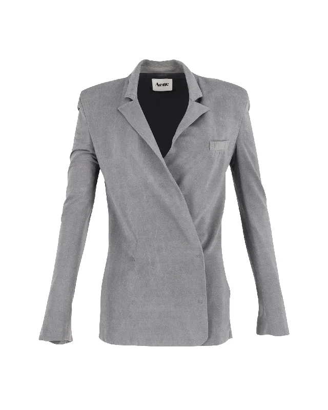 Acne Studios Double-Breasted Notched Lapel Blazer in Grey Viscose