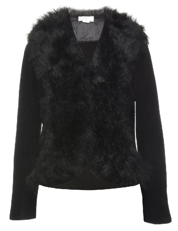 Black Faux fur Cardigan - L