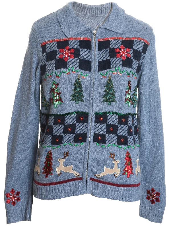 Blue Christmas Cardigan - M