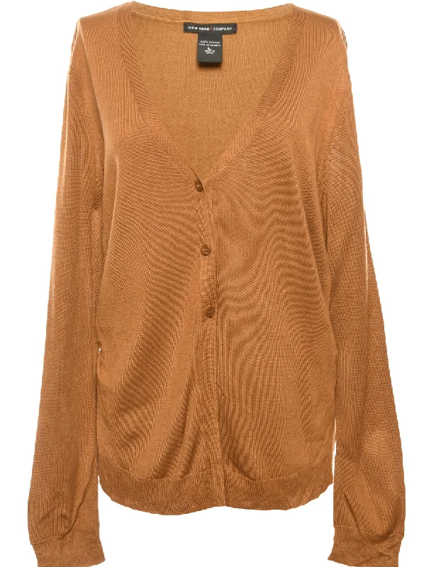 Button Front Brown Cardigan - L