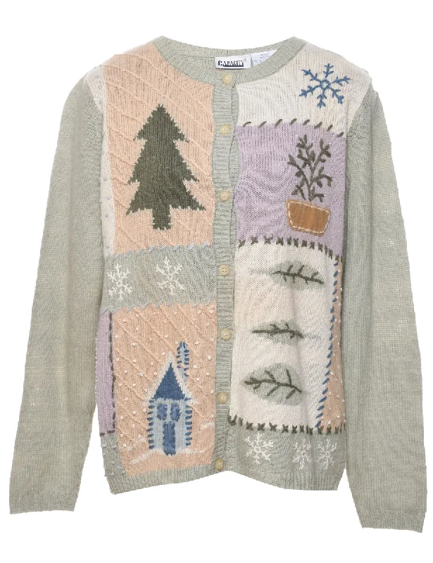 Button Front Christmas Cardigan - M