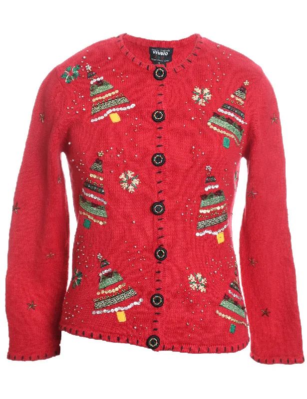 Christmas Tree Print Cardigan - S