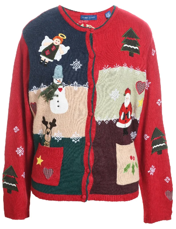 Festive Print Christmas Cardigan - L