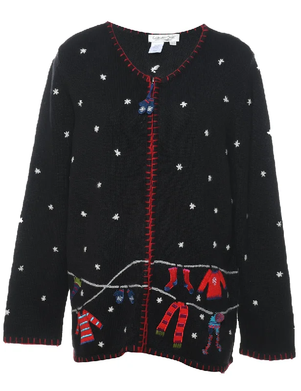 Festive Print Christmas Cardigan - L